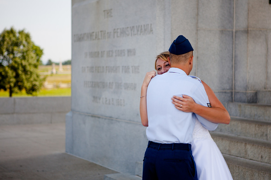 bride groom portraits gettysburg pennsylvania battlefield first look military ariforce photography photographer rose finley the focus photography do not copy copyright